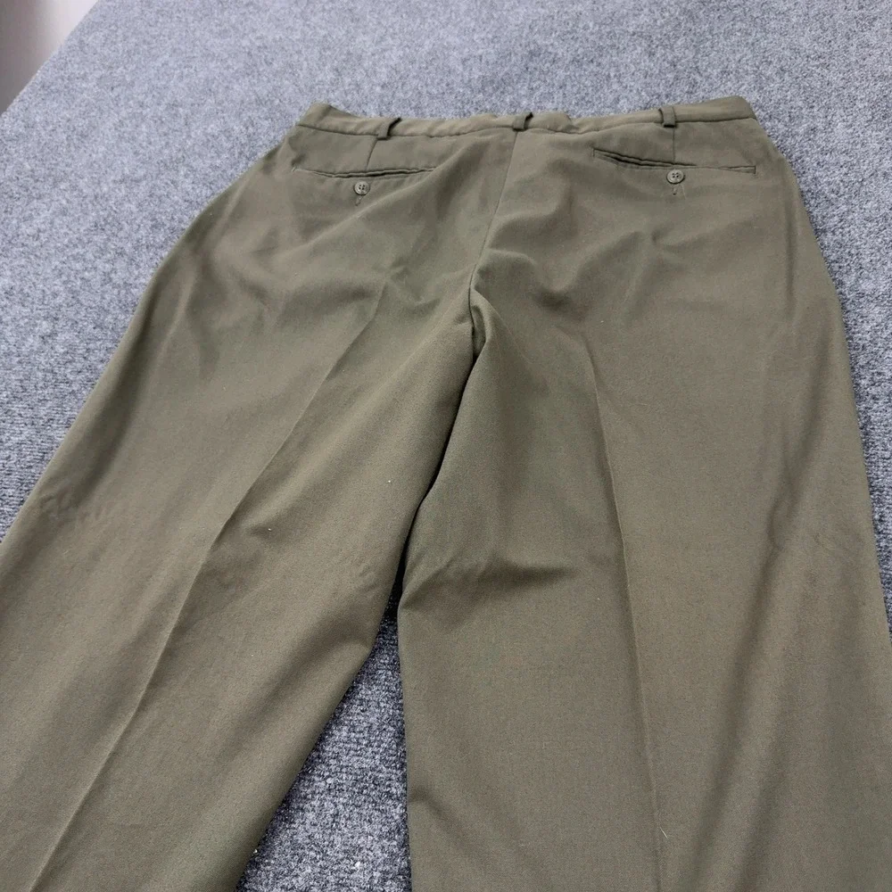 Feldini Dress Pants Men 38x32 Green Polyester Rayon Pleated Cuffed Classic Style